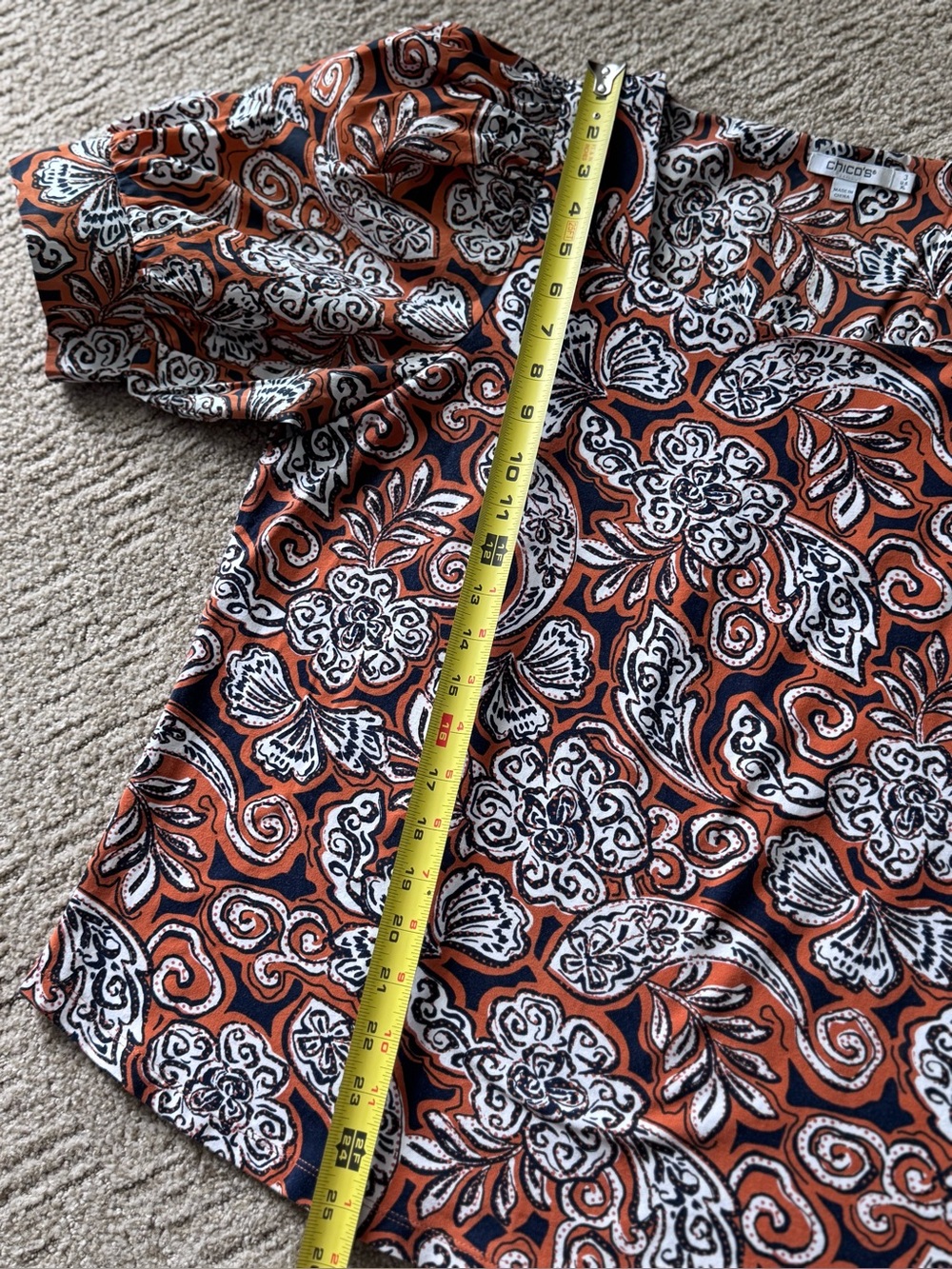 Chico's 3 paisley square neck puff sleeve blouse XL rust orange navy floral boho - Picture 7 of 9